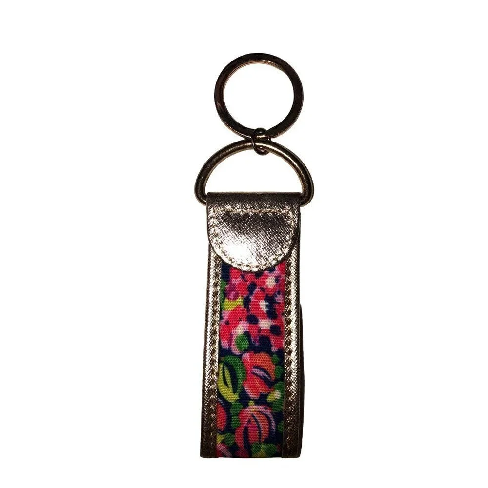 Lilly Pulitzer Wild Confetti Key Fob Ring Gold Pink Multi Color Metallic